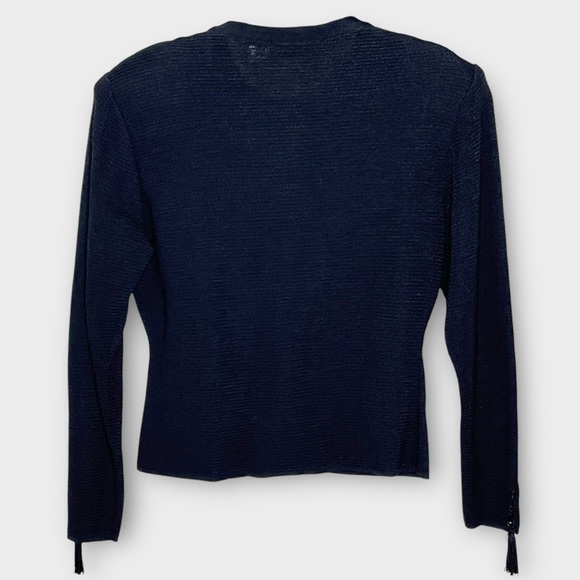 VINTAGE BLOOMINGDALE’S black/gray tassel & appliqué ribbed cardigan size medium - Picture 2 of 6